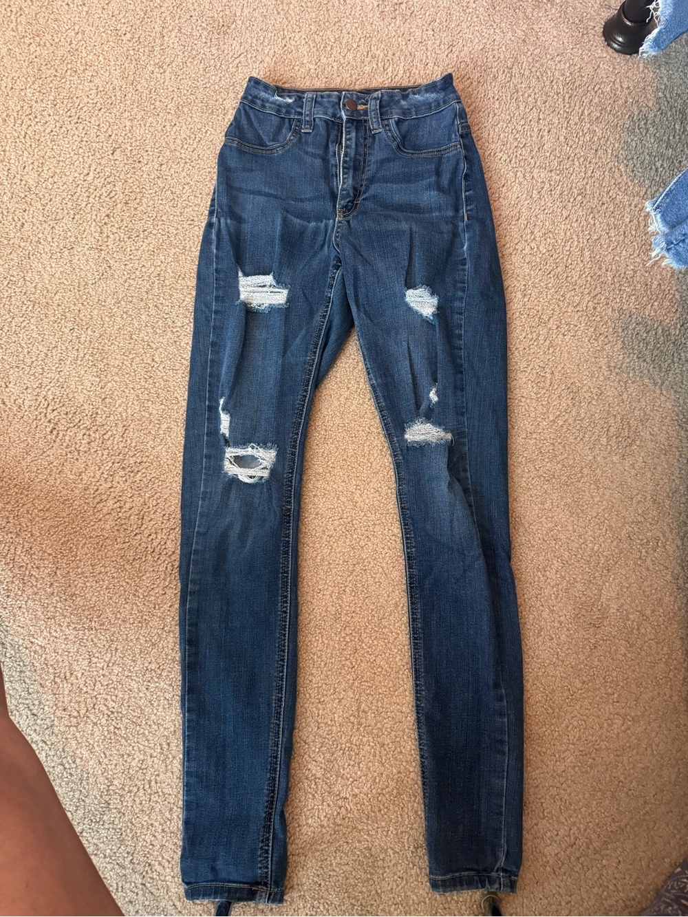 Fashion Nova Dark Blue Ripped Skinny Jeans